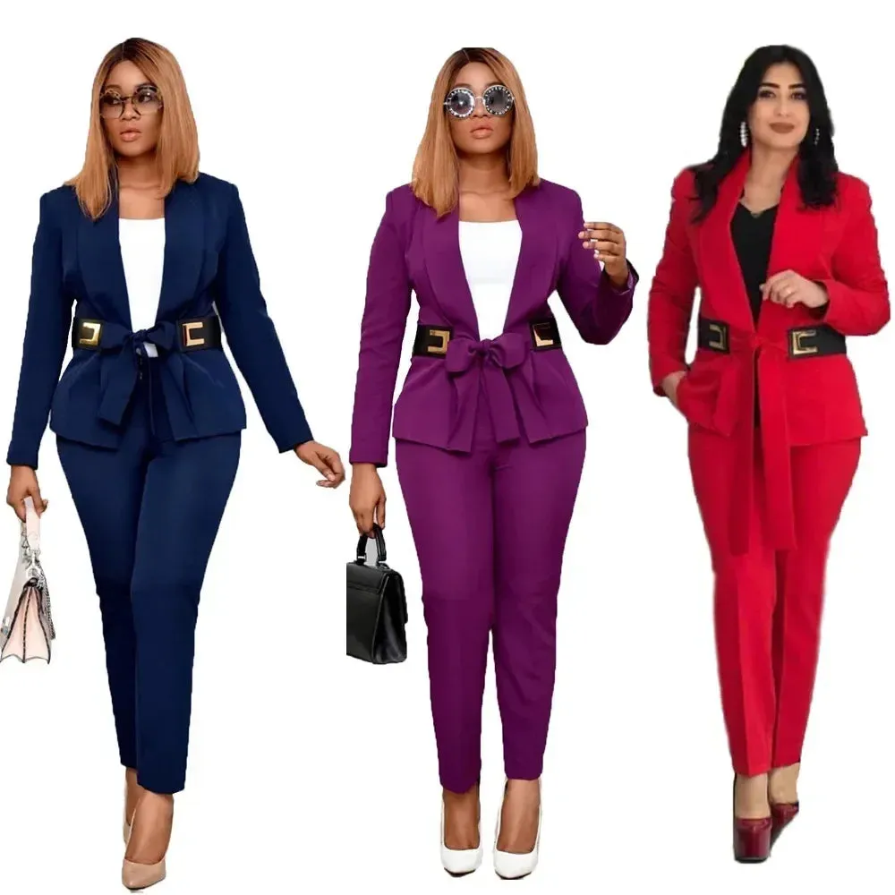 2 Piece Set Fashion Suit, Top And Trousers Super Elastic Party Plus Size For Lady