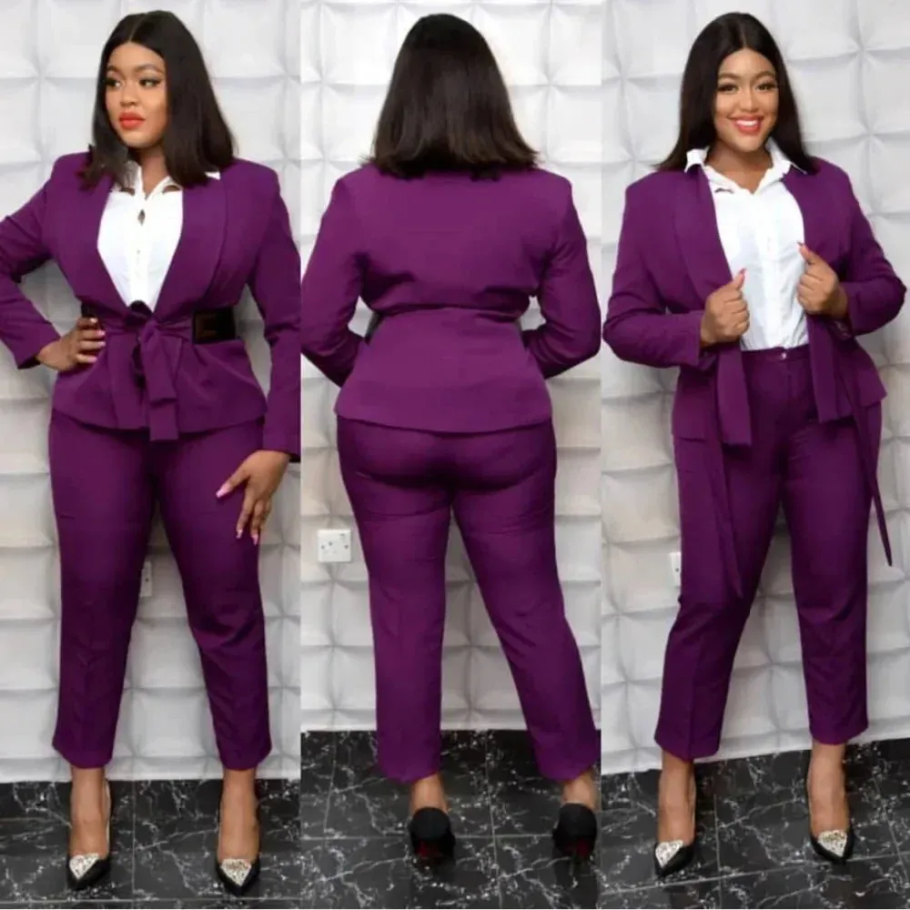 2 Piece Set Fashion Suit, Top And Trousers Super Elastic Party Plus Size For Lady