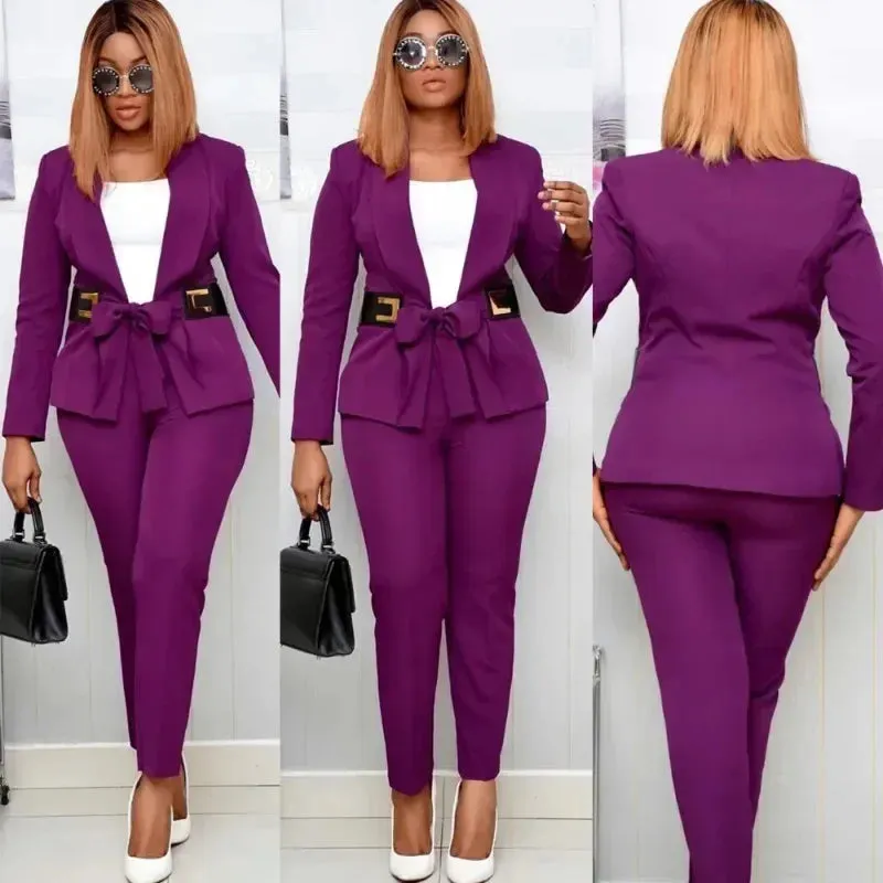 2 Piece Set Fashion Suit, Top And Trousers Super Elastic Party Plus Size For Lady