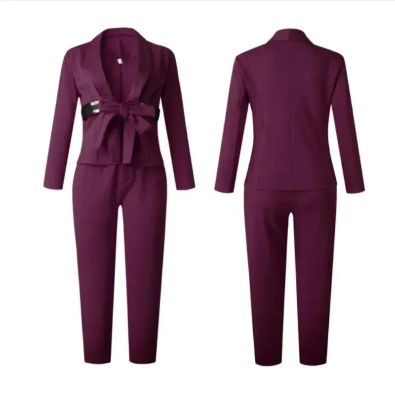 2 Piece Set Fashion Suit, Top And Trousers Super Elastic Party Plus Size For Lady