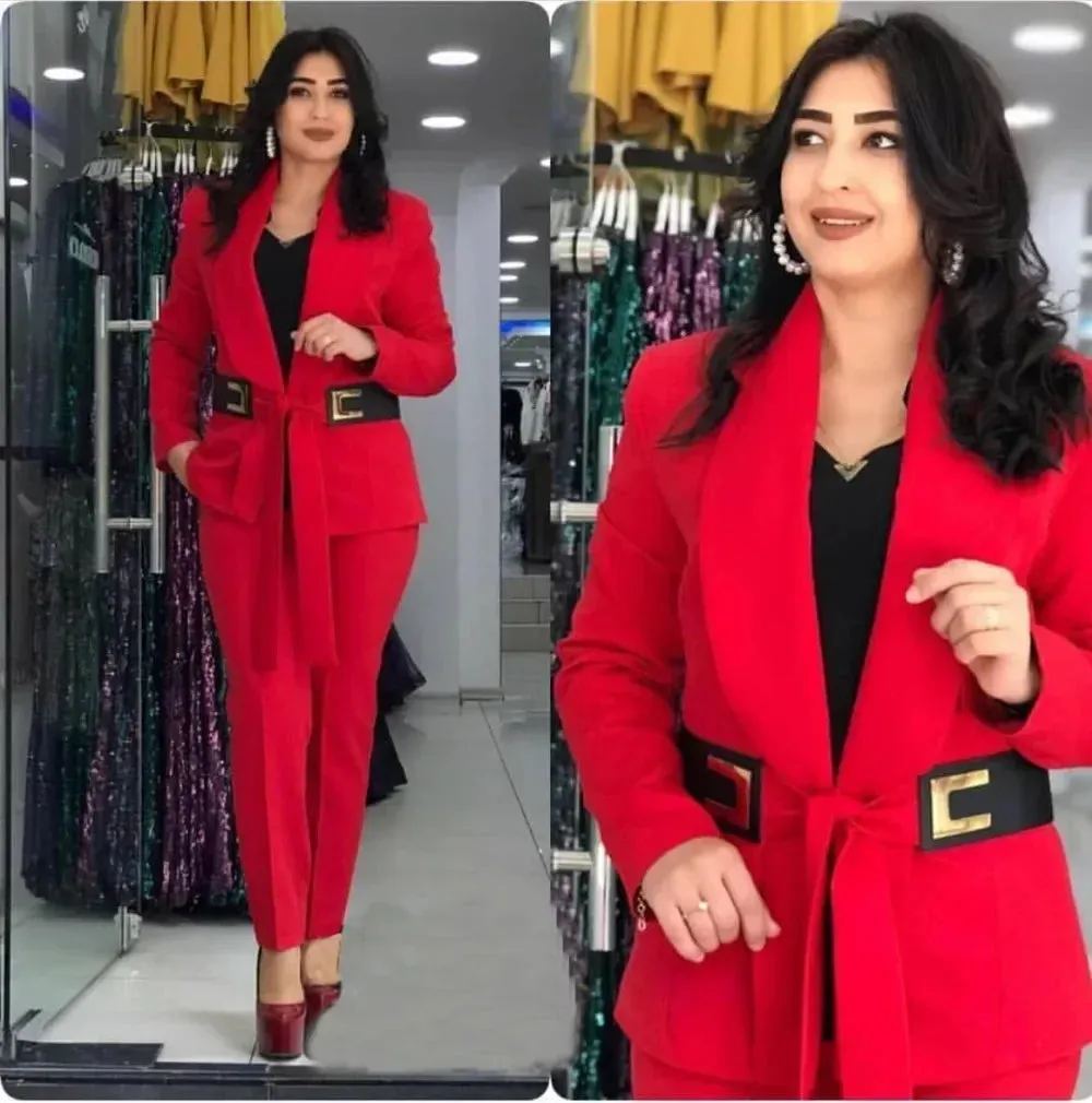 2 Piece Set Fashion Suit, Top And Trousers Super Elastic Party Plus Size For Lady