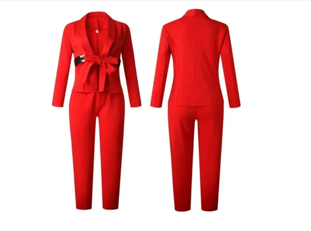2 Piece Set Fashion Suit, Top And Trousers Super Elastic Party Plus Size For Lady