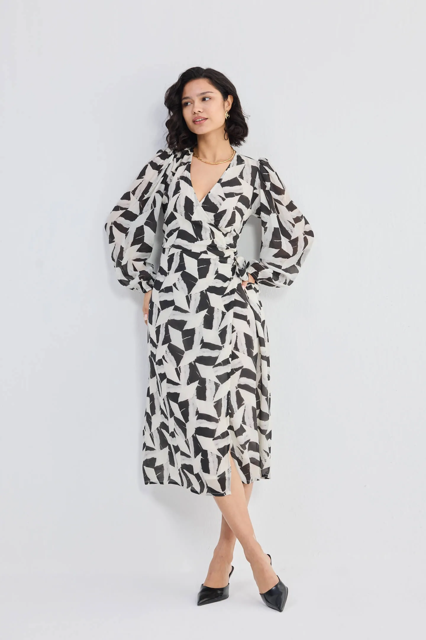 Abstract Mosaic Midi Wrap Dress