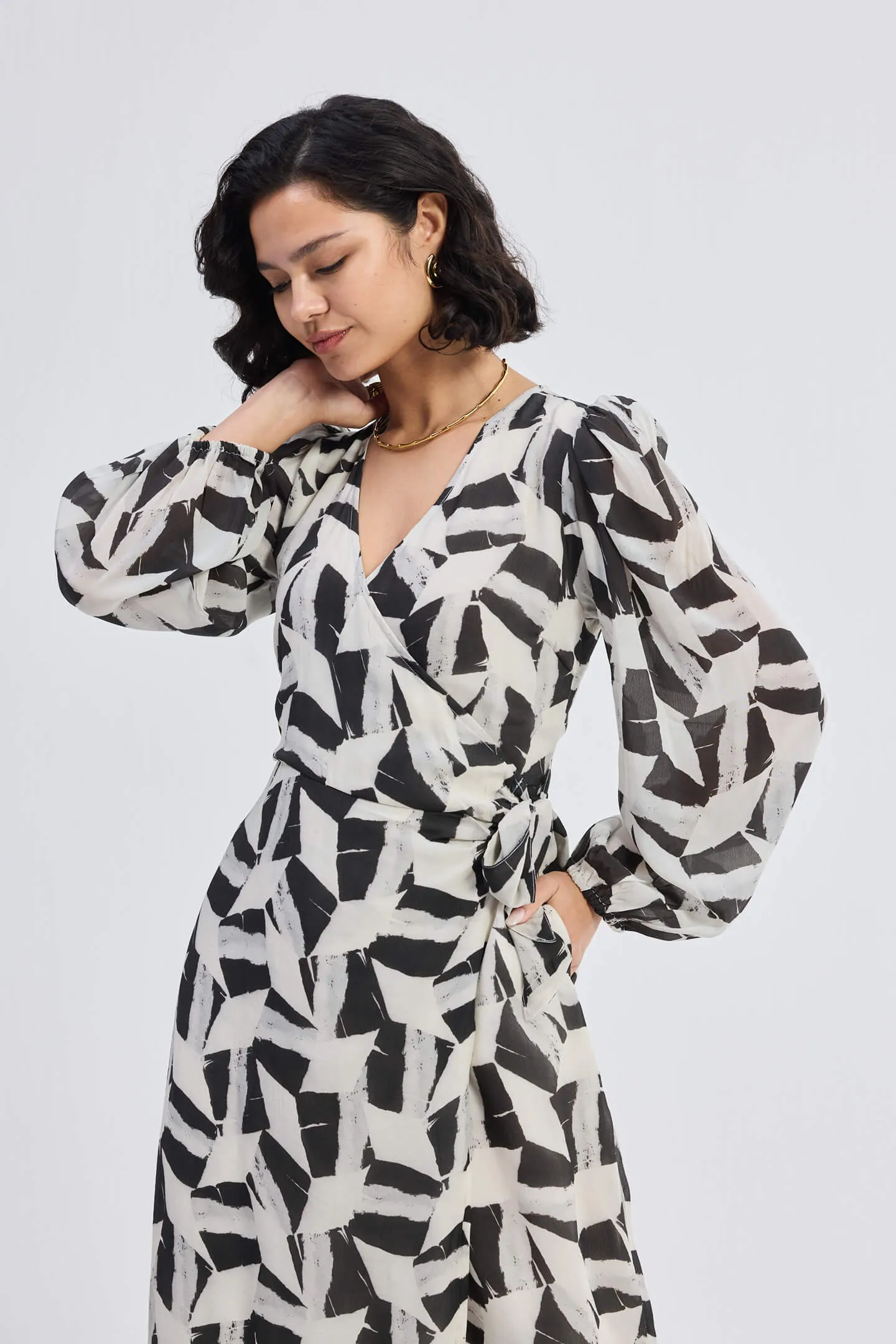 Abstract Mosaic Midi Wrap Dress