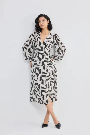Abstract Mosaic Midi Wrap Dress