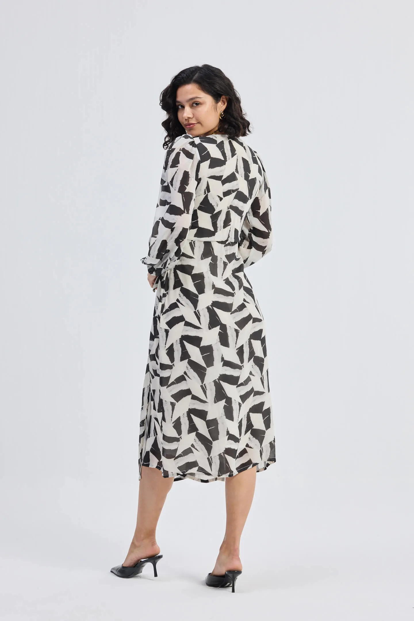 Abstract Mosaic Midi Wrap Dress