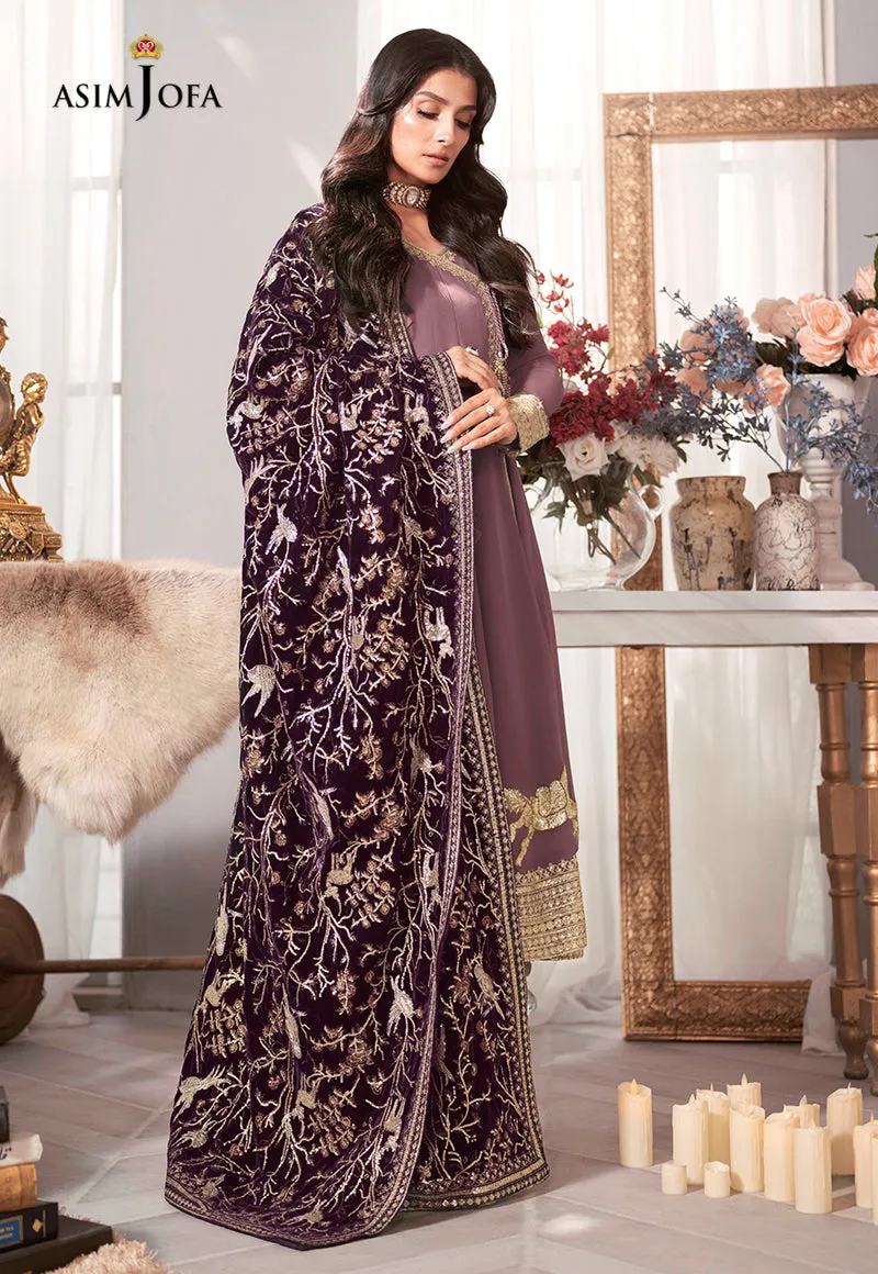 AJAM-09 | The Ayeza Edit by Asim Jofa Makhmal Royal Velvet Winter Collection 2022 | Unstitched Embroidered Velvet Suits