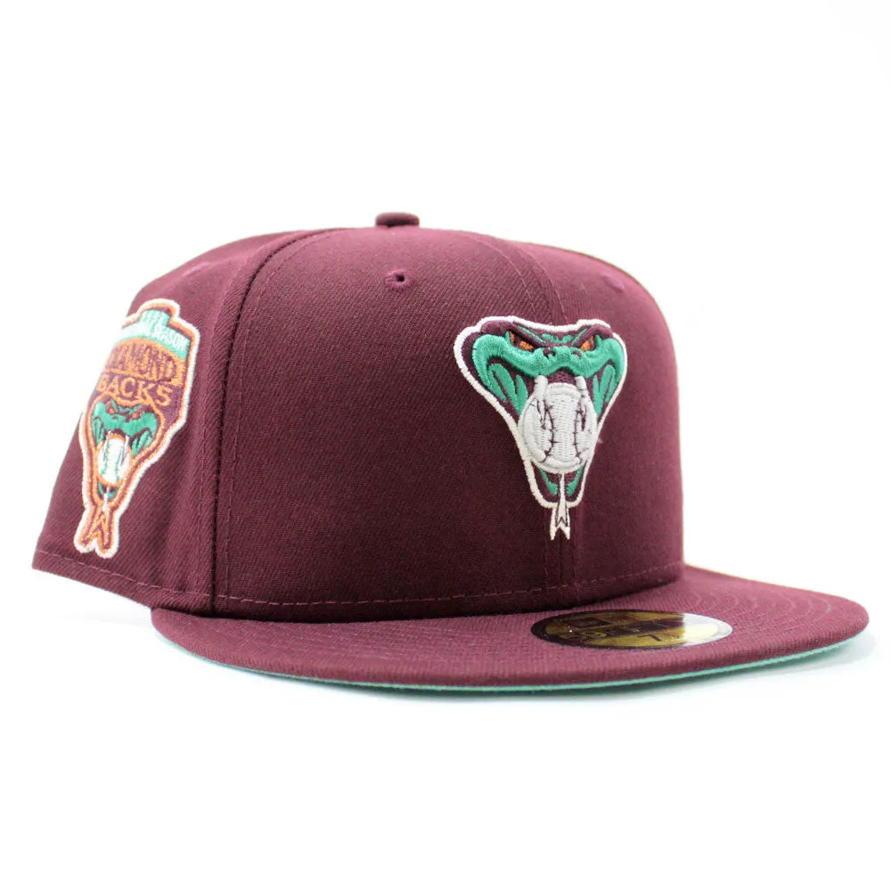 Arizona Diamondbacks 1998 INAUGURAL SEASON New Era 59Fifty Fitted Hat (Glow in the Dark Maroon Mint Under Brim)