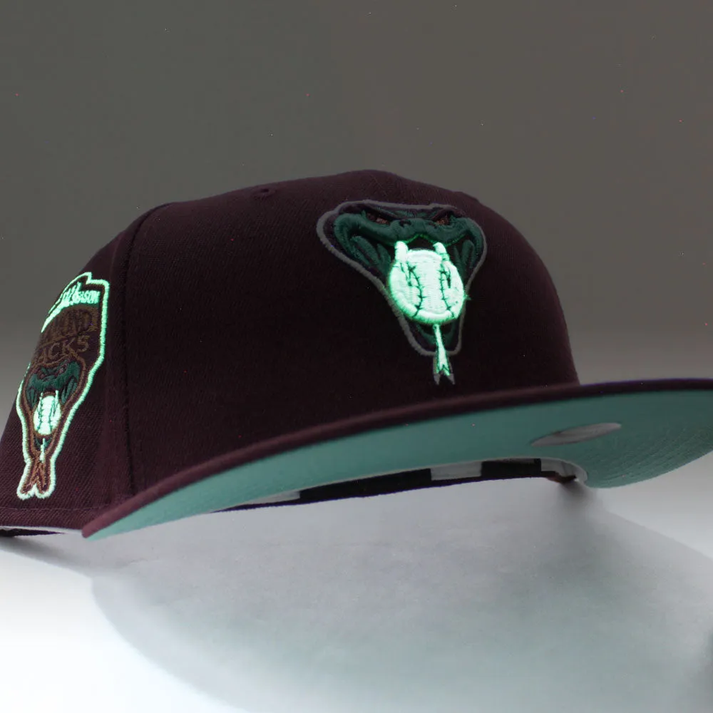 Arizona Diamondbacks 1998 INAUGURAL SEASON New Era 59Fifty Fitted Hat (Glow in the Dark Maroon Mint Under Brim)