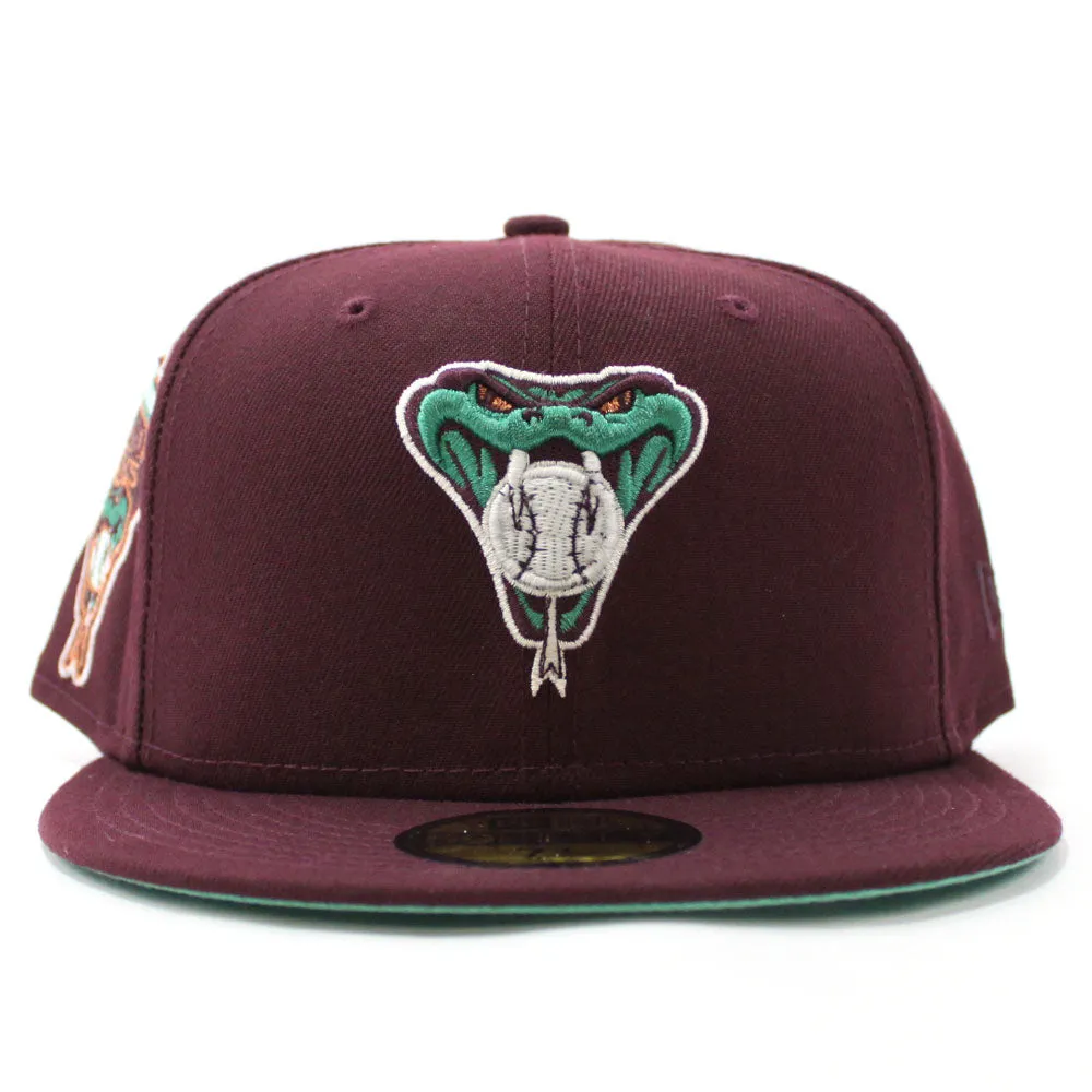 Arizona Diamondbacks 1998 INAUGURAL SEASON New Era 59Fifty Fitted Hat (Glow in the Dark Maroon Mint Under Brim)