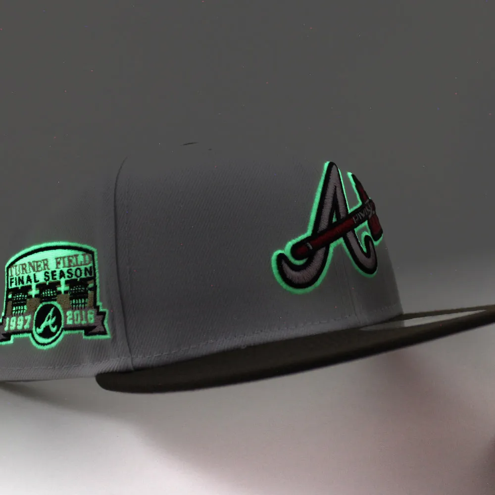 Atlanta Braves TURNER FIELD FINAL SEASON New Era 59Fifty Fitted Hat (GITD White Brown Pink Under Brim)