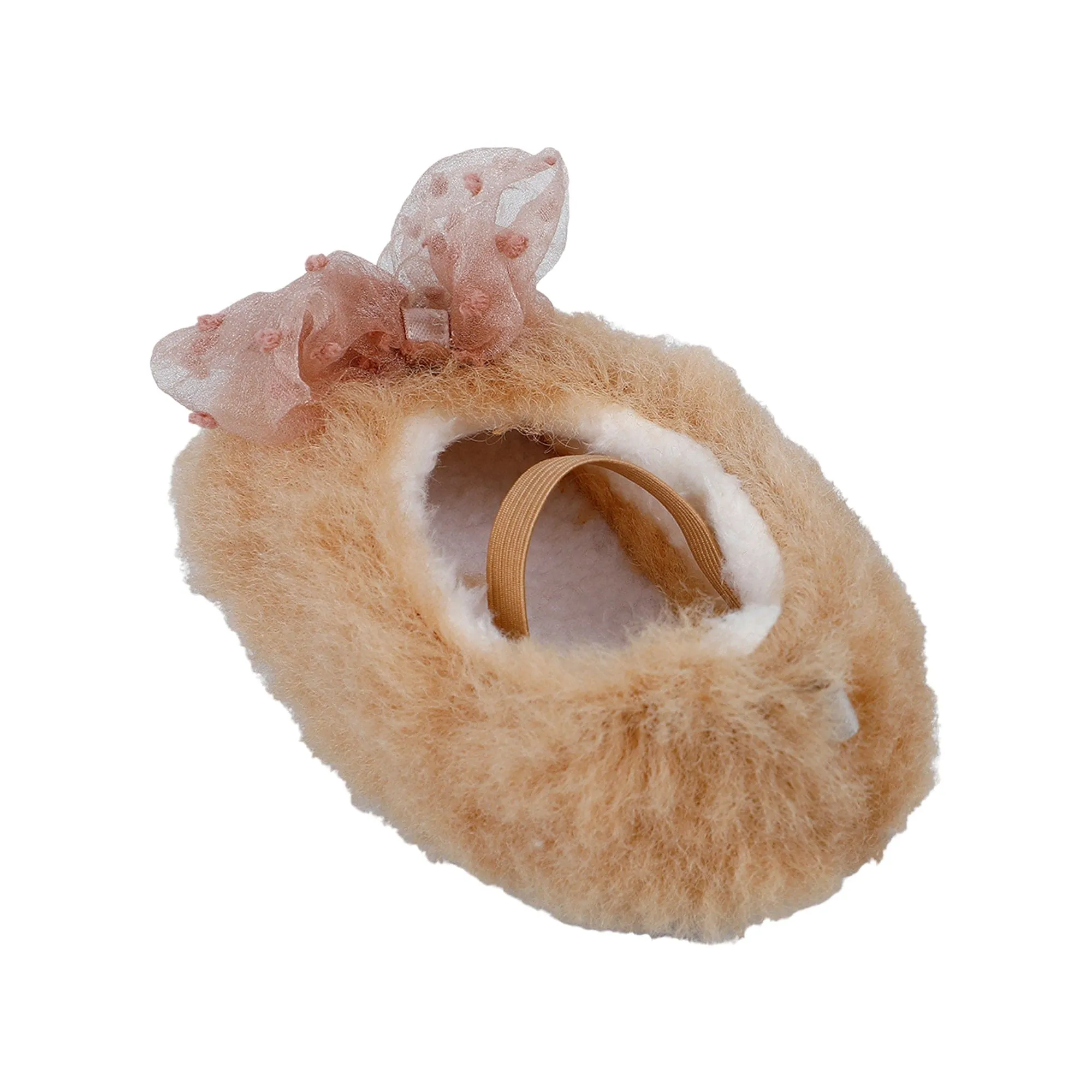 Baby Moo Bow Applique Warm Furry Booties - Brown