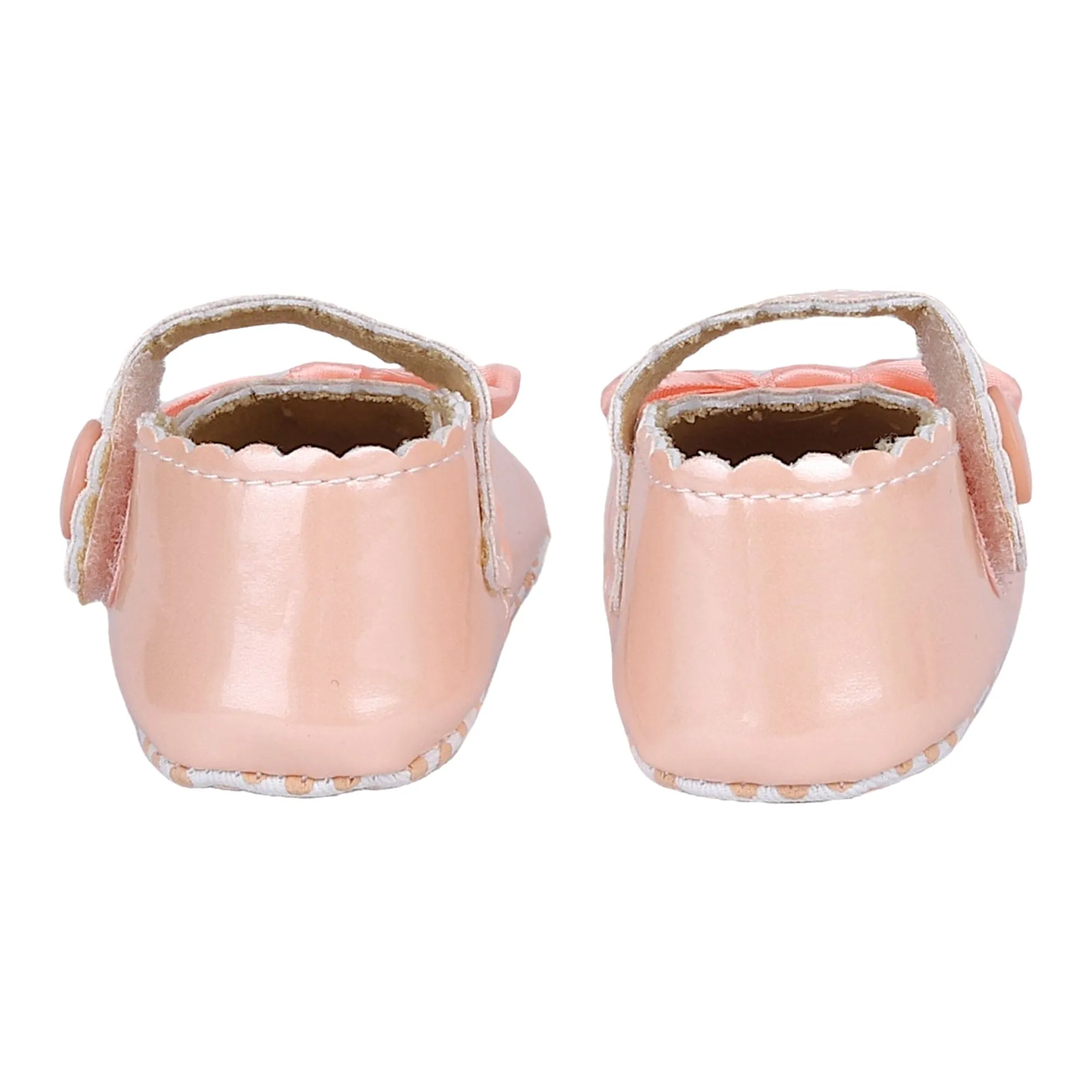 Baby Moo Bow Appplique Velcro Strap Anti-Skid Ballerina Booties - Peach