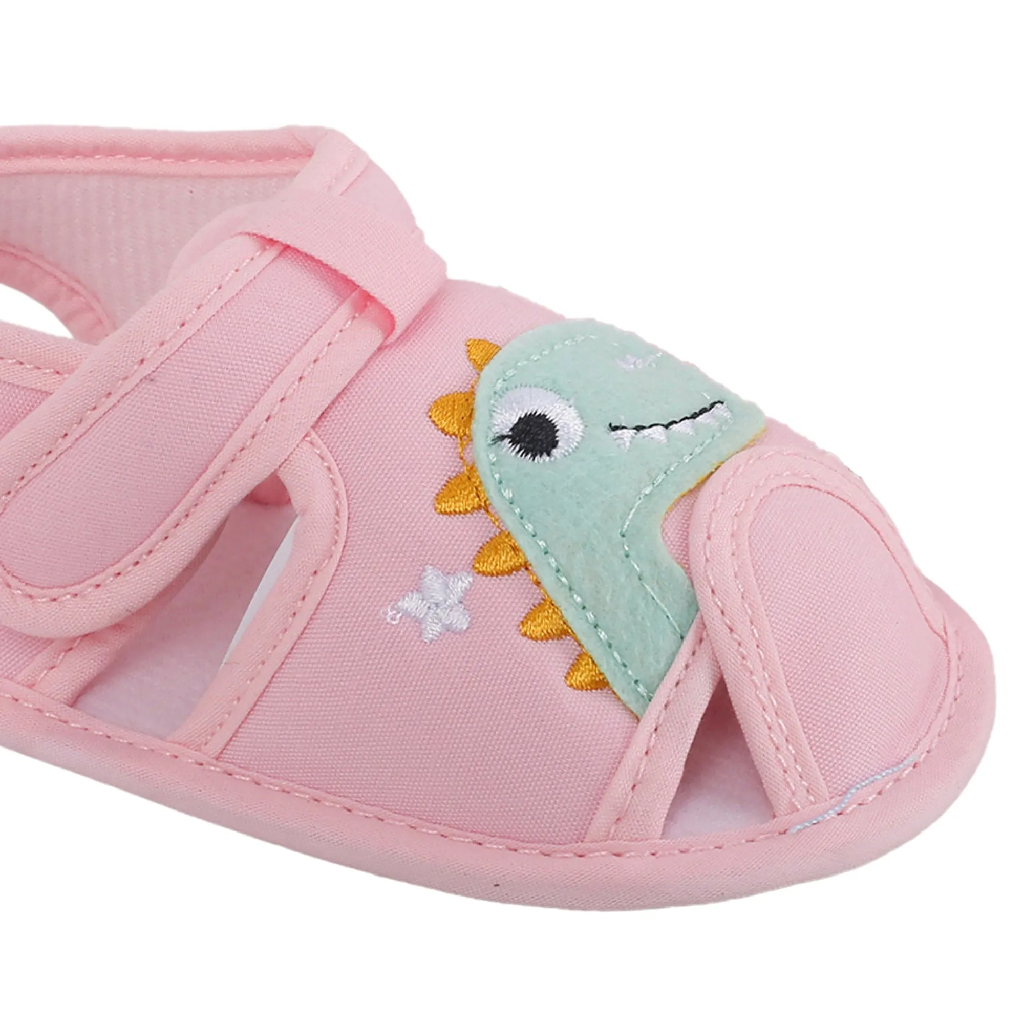 Baby Moo Dinosaur Pink Velcro Booties