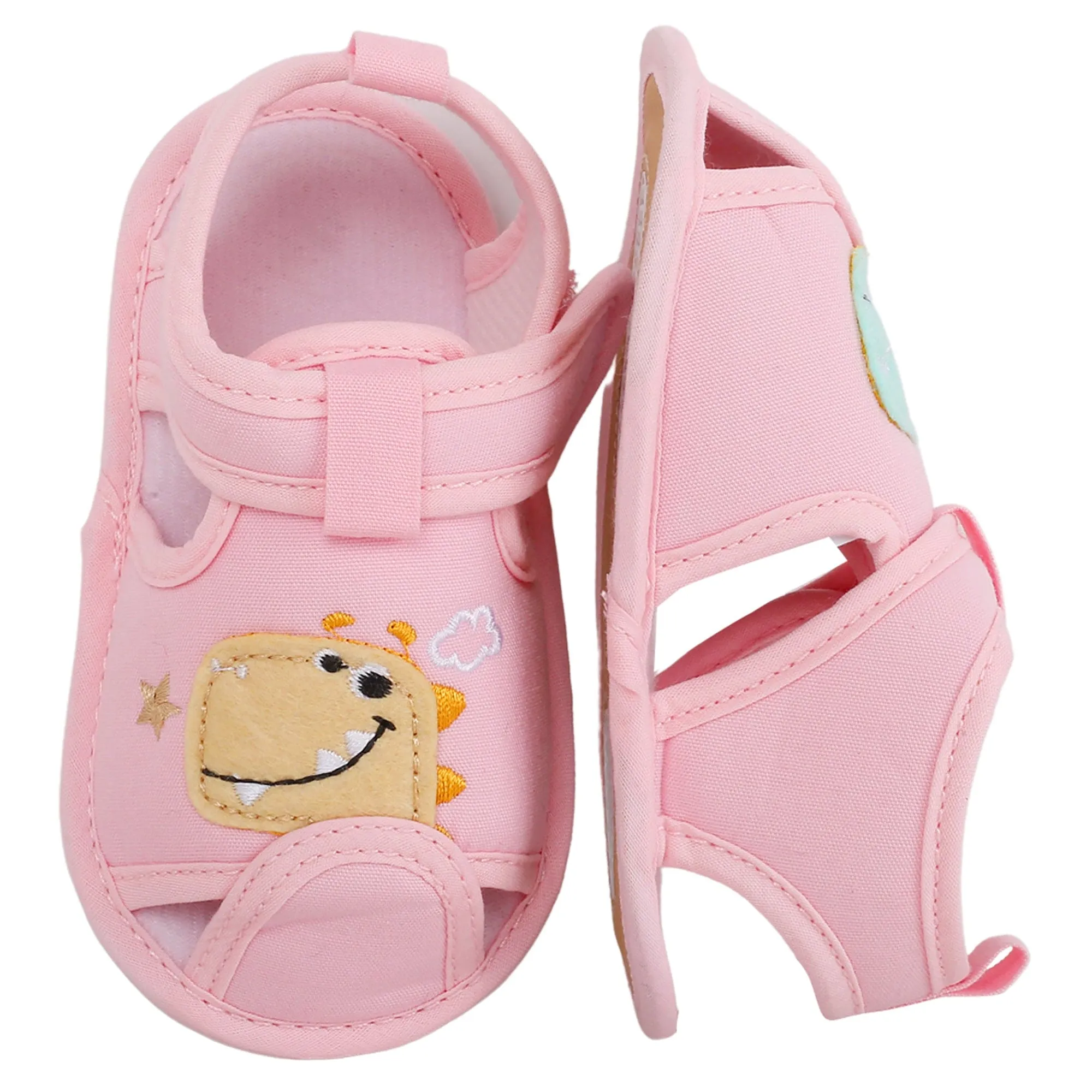 Baby Moo Dinosaur Pink Velcro Booties
