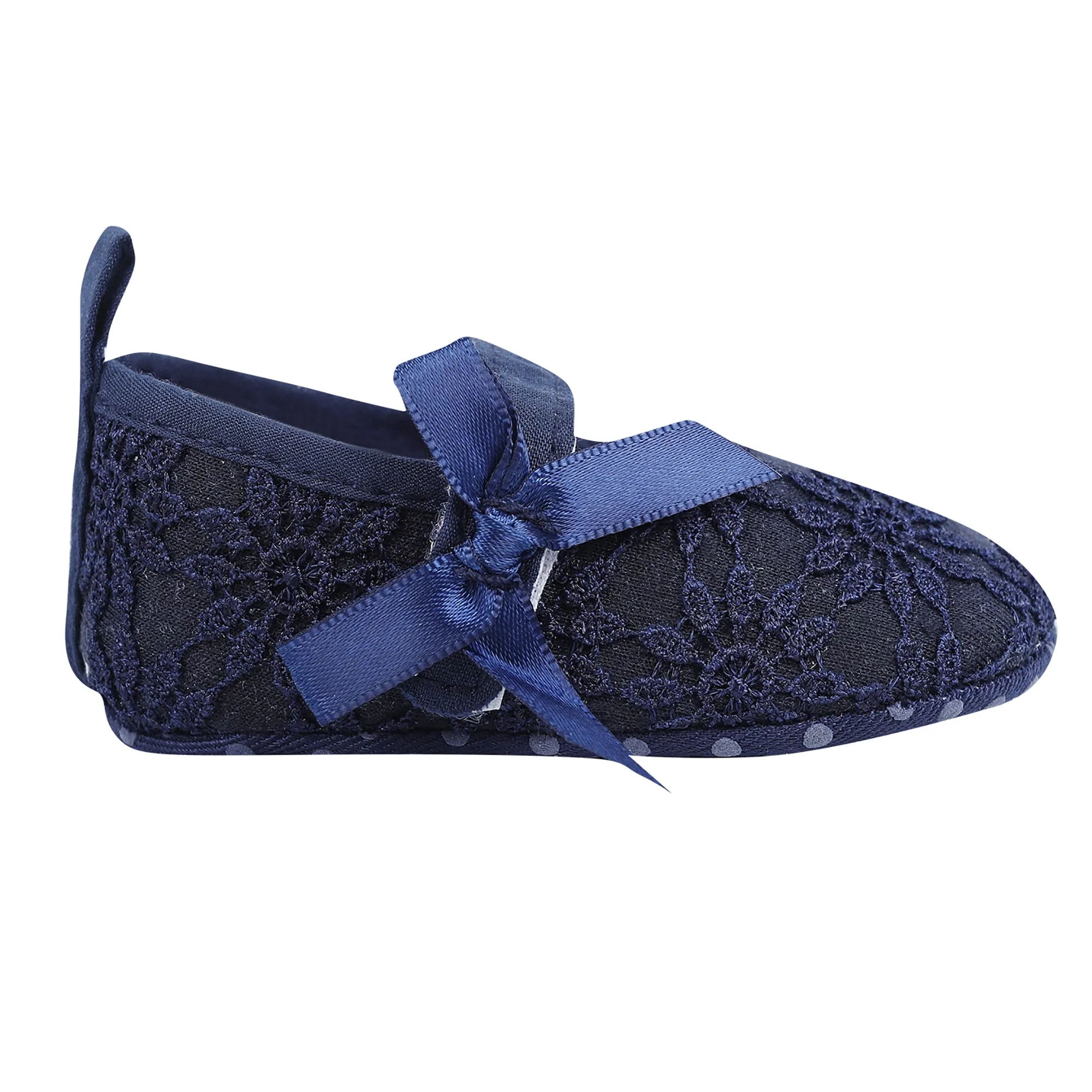 Baby Moo Floral Lace Velcro Strap Anti-Skid Ballerina Booties - Blue