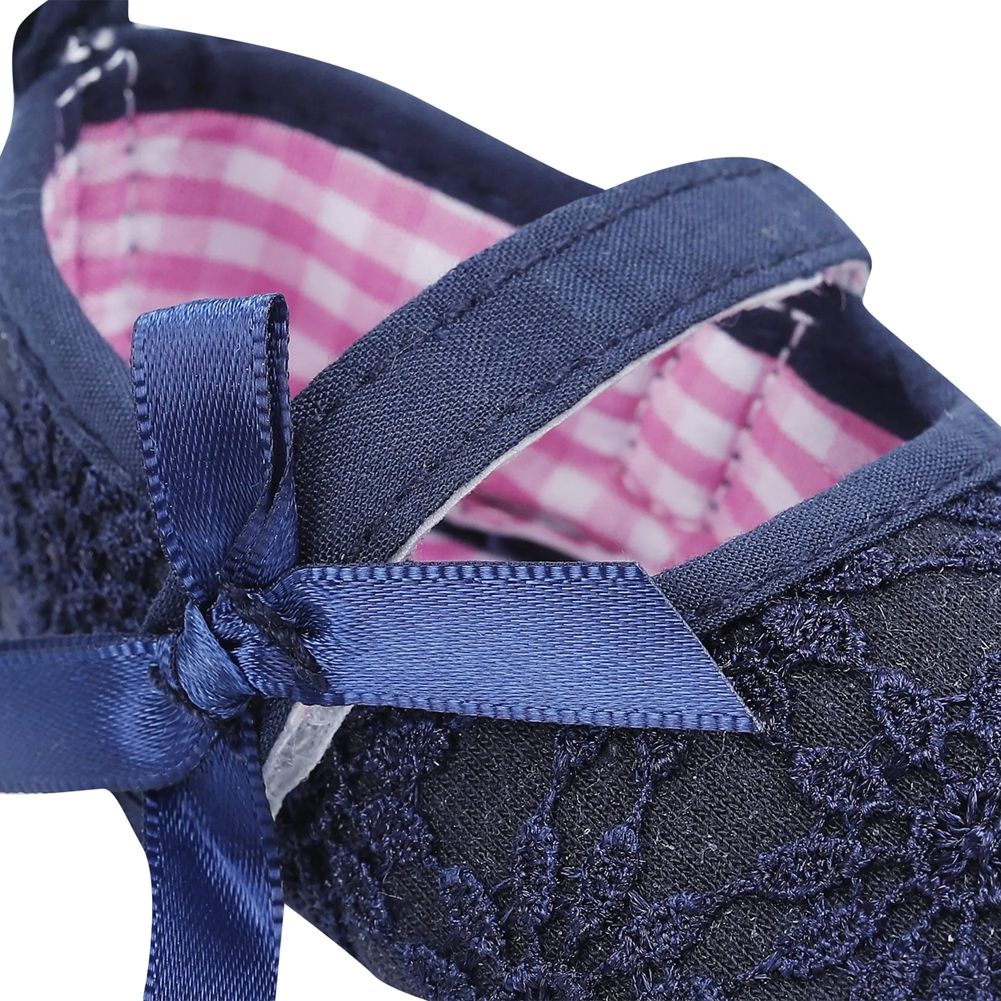 Baby Moo Floral Lace Velcro Strap Anti-Skid Ballerina Booties - Blue