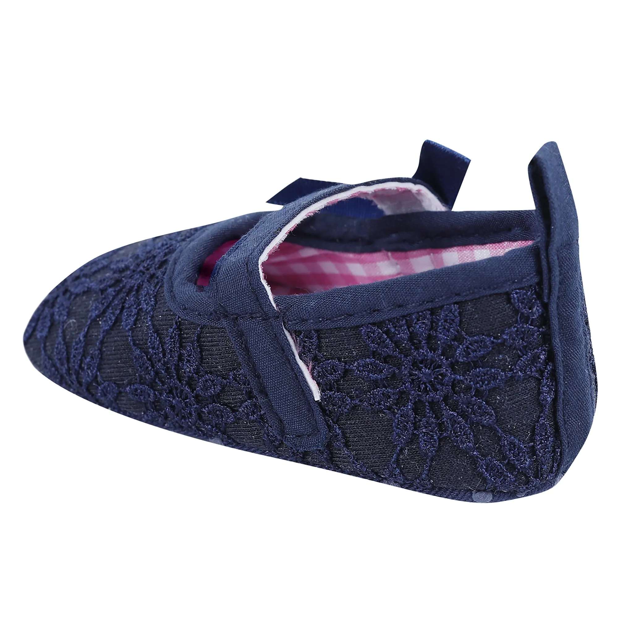 Baby Moo Floral Lace Velcro Strap Anti-Skid Ballerina Booties - Blue