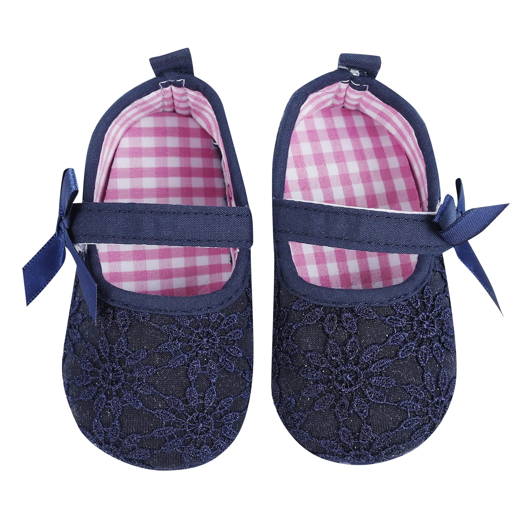 Baby Moo Floral Lace Velcro Strap Anti-Skid Ballerina Booties - Blue