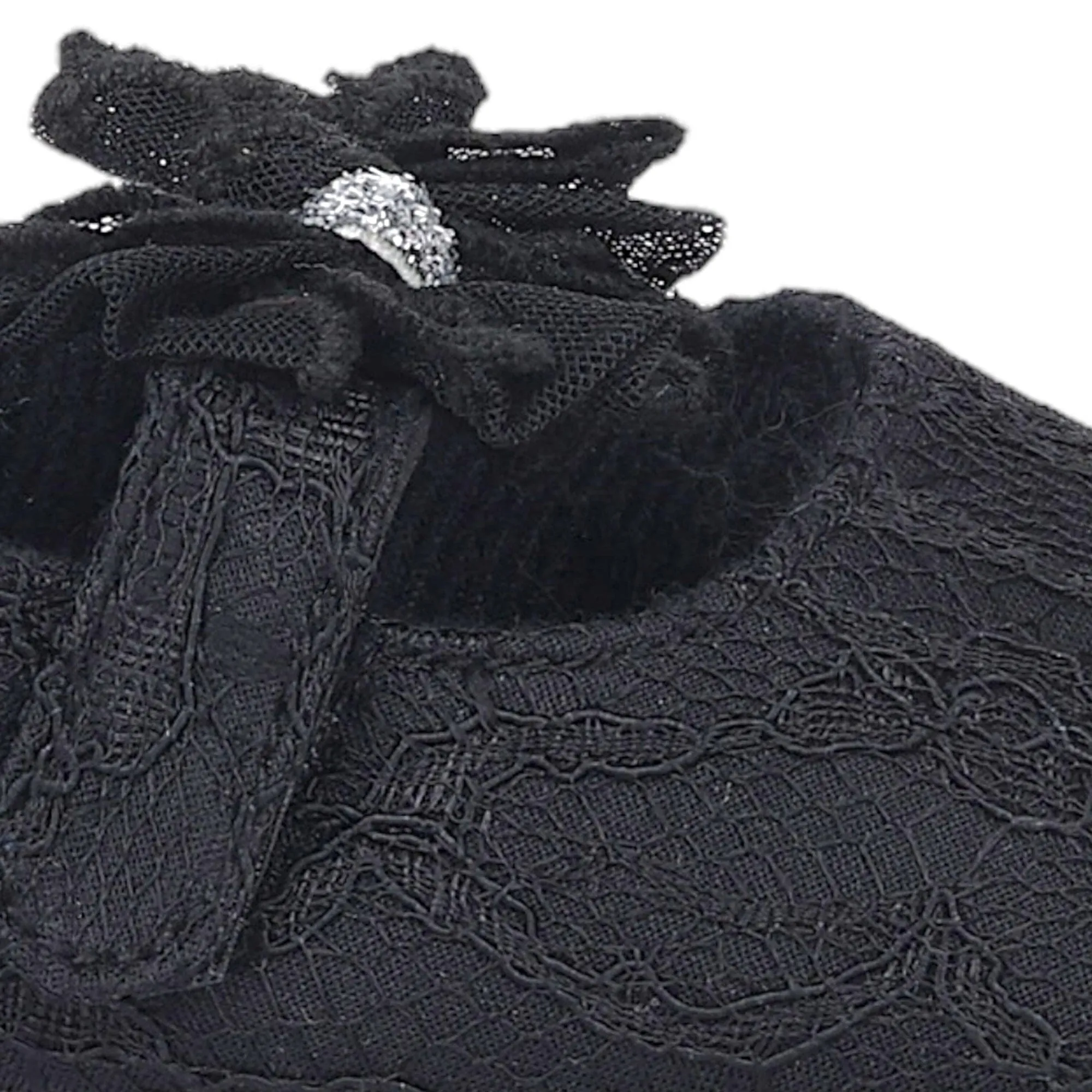 Baby Moo Lace Glitter Bow Velcro Strap Anti-Skid Ballerina Booties - Black