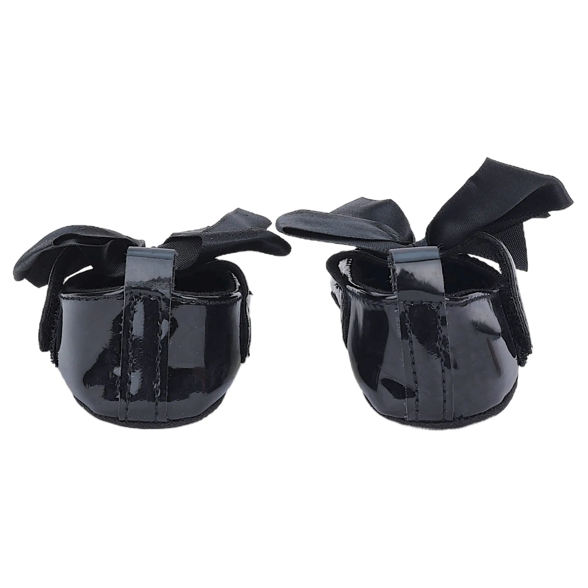 Baby Moo Partywear Patent Leather Big Bow Anti-Skid Ballerina Booties - Black