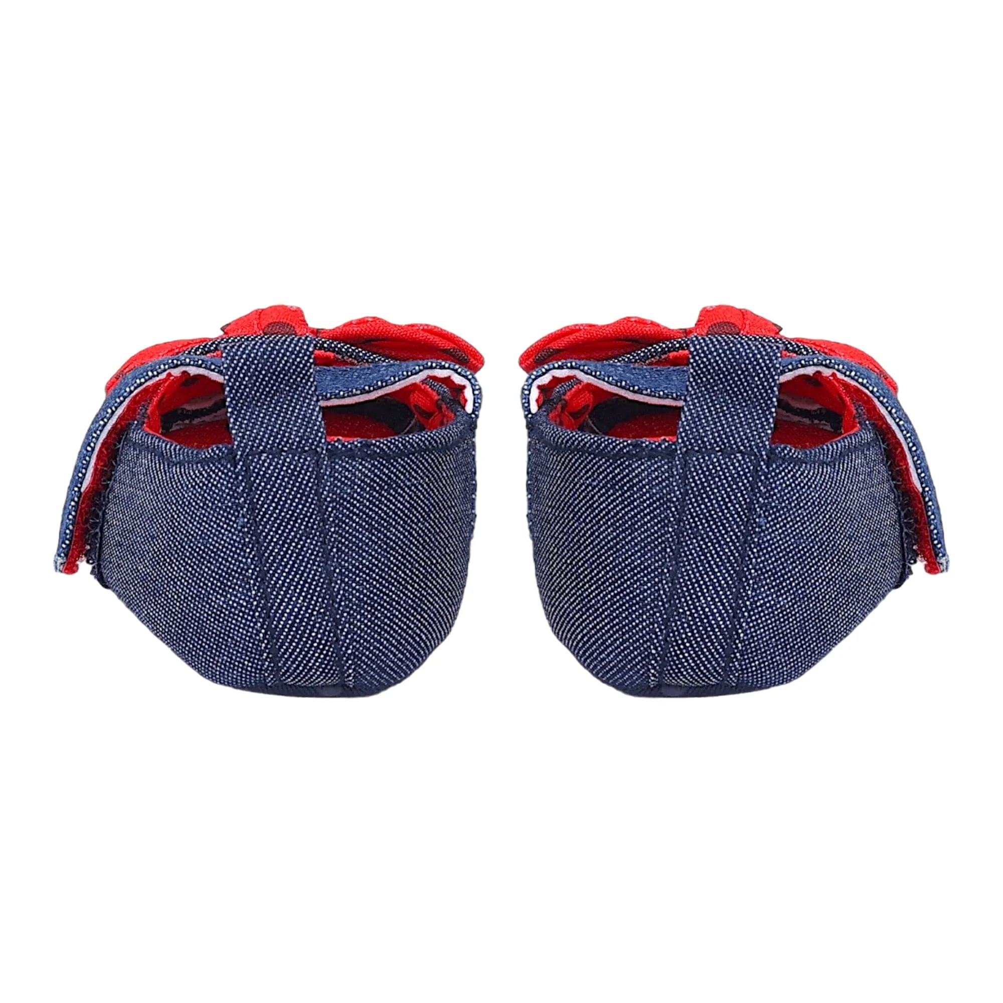 Baby Moo Polka Bow Knot Velcro Strap Denim Ballerina Booties - Navy Blue