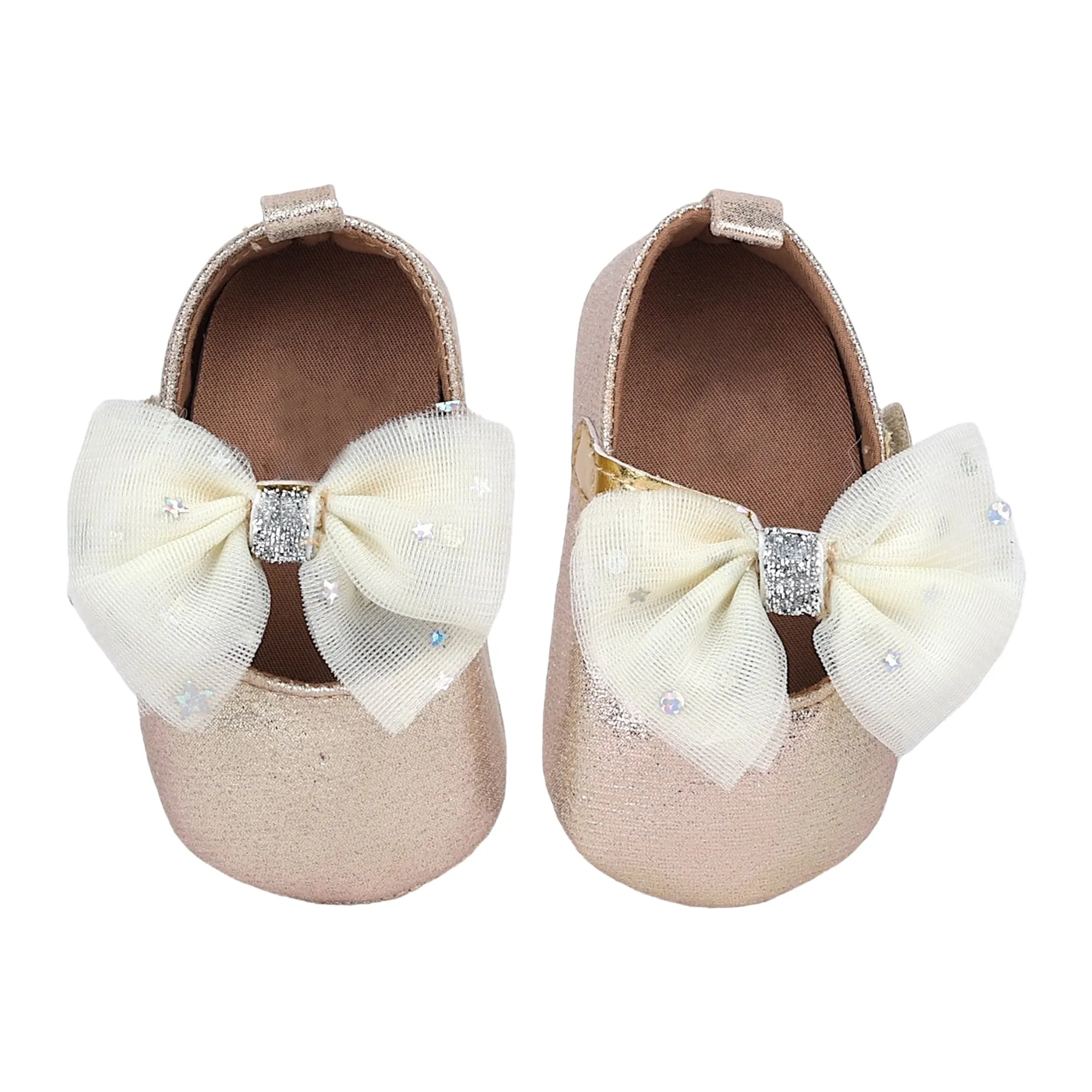 Baby Moo Starry Bow Partywear Anti-Skid Ballerina Booties - Gold