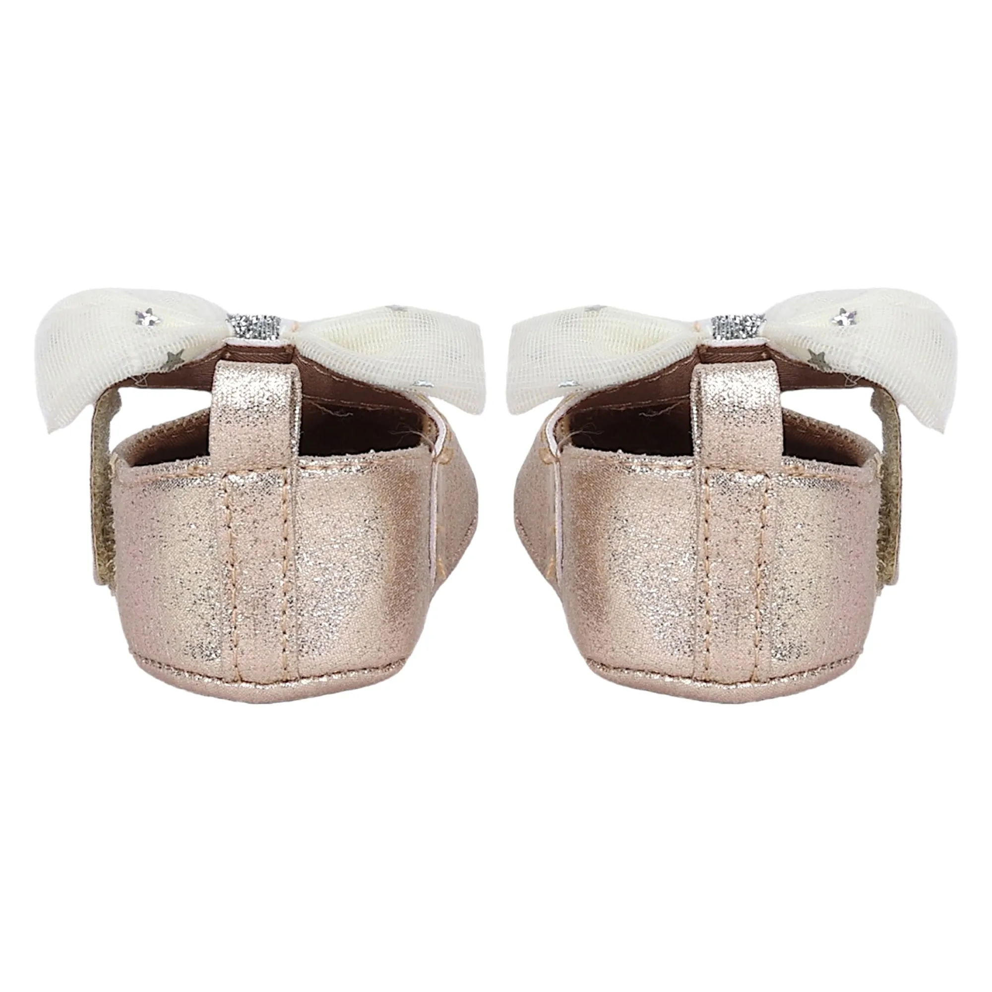 Baby Moo Starry Bow Partywear Anti-Skid Ballerina Booties - Gold