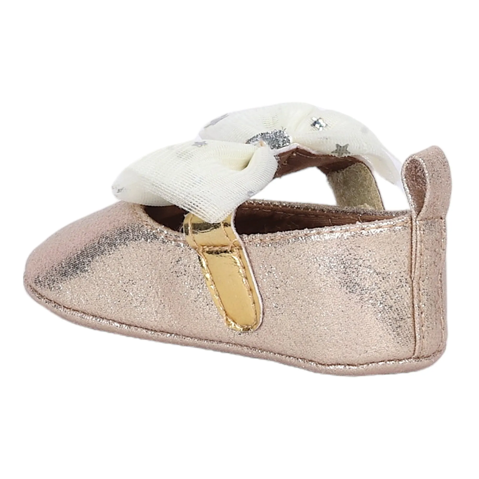 Baby Moo Starry Bow Partywear Anti-Skid Ballerina Booties - Gold