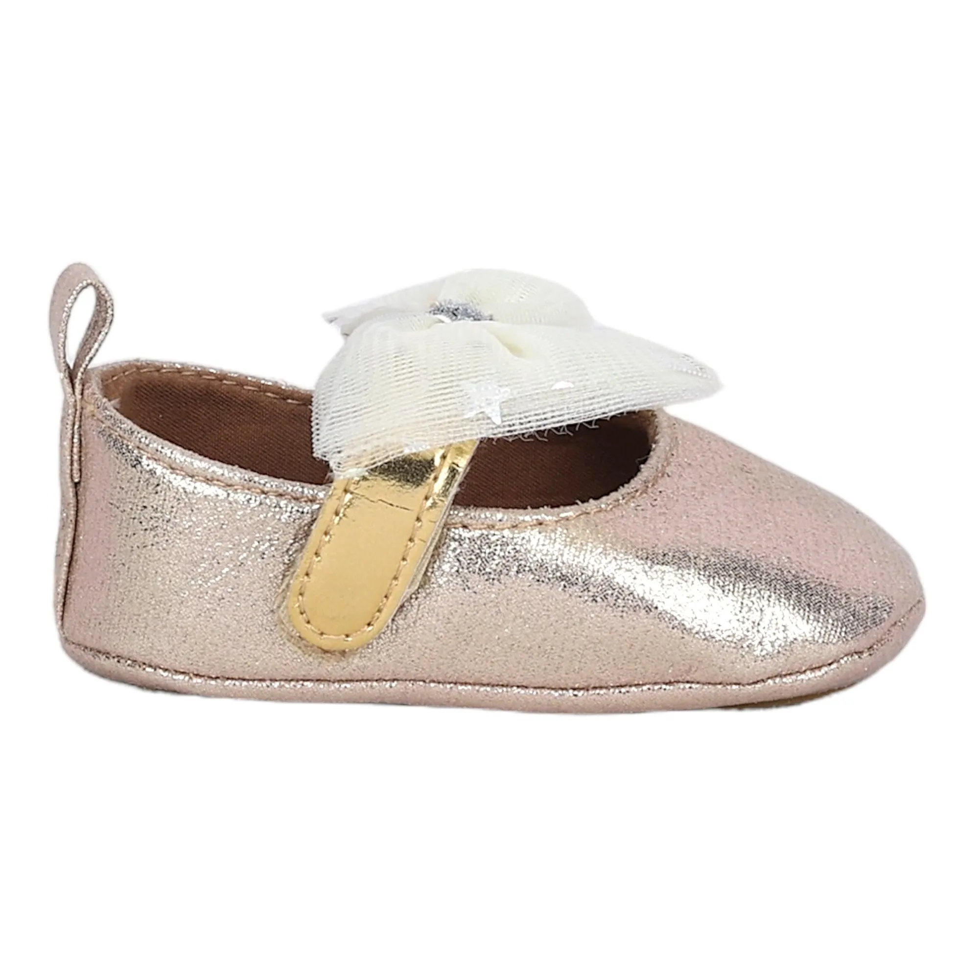 Baby Moo Starry Bow Partywear Anti-Skid Ballerina Booties - Gold