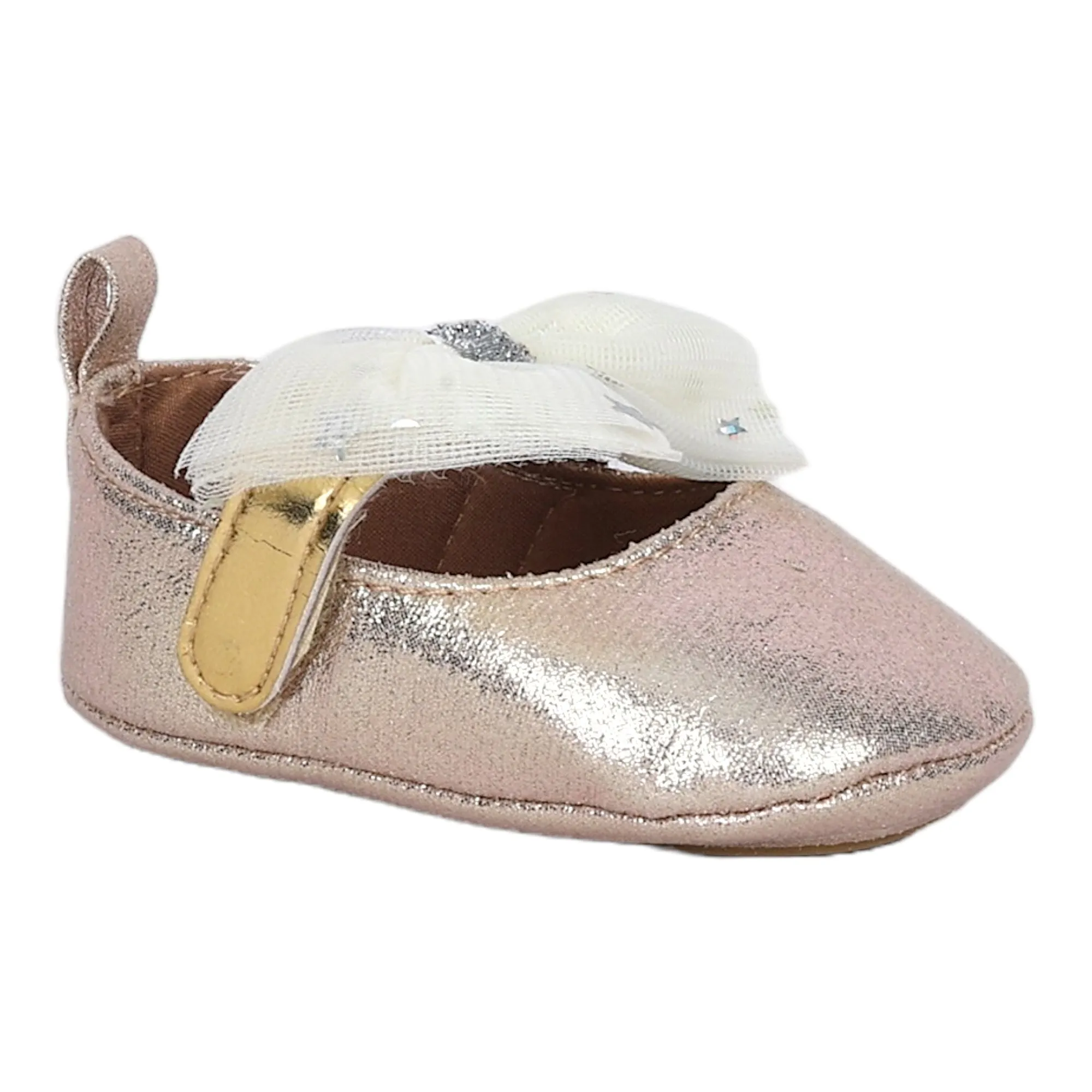 Baby Moo Starry Bow Partywear Anti-Skid Ballerina Booties - Gold