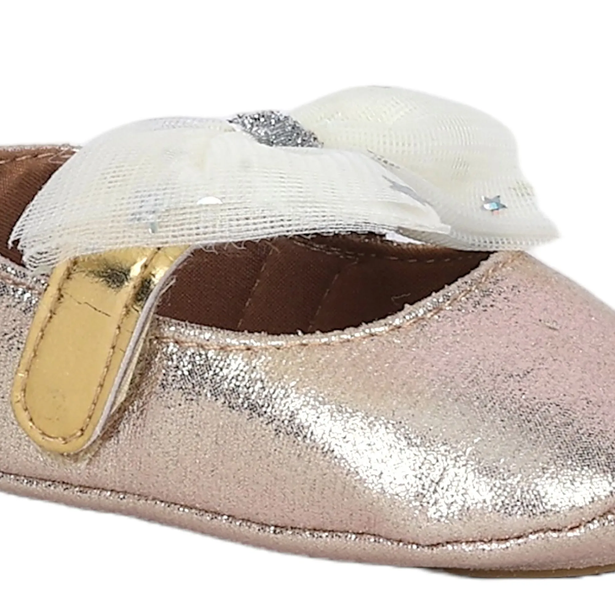 Baby Moo Starry Bow Partywear Anti-Skid Ballerina Booties - Gold