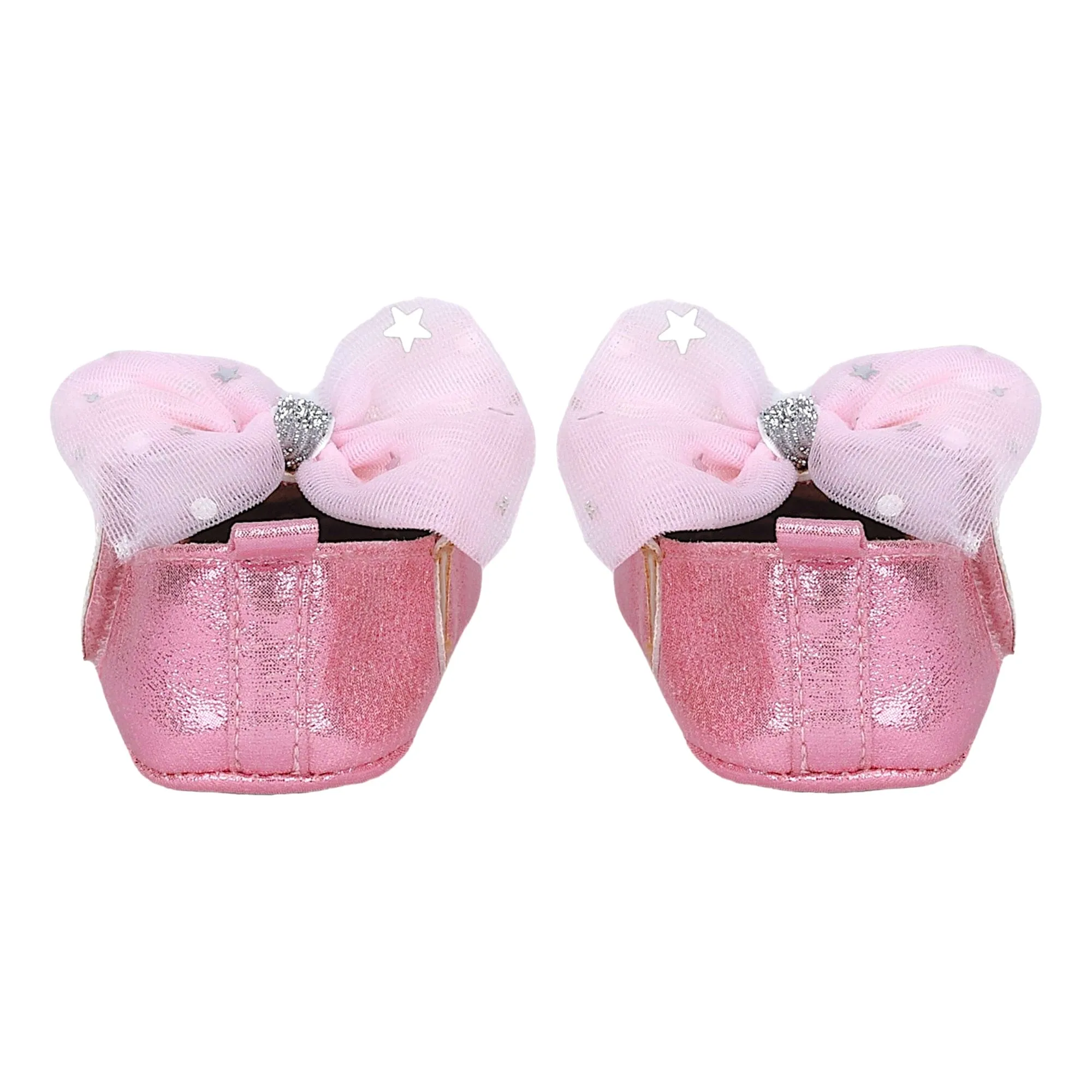Baby Moo Starry Bow Partywear Anti-Skid Ballerina Booties - Pink