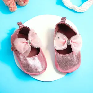 Baby Moo Starry Bow Partywear Anti-Skid Ballerina Booties - Pink