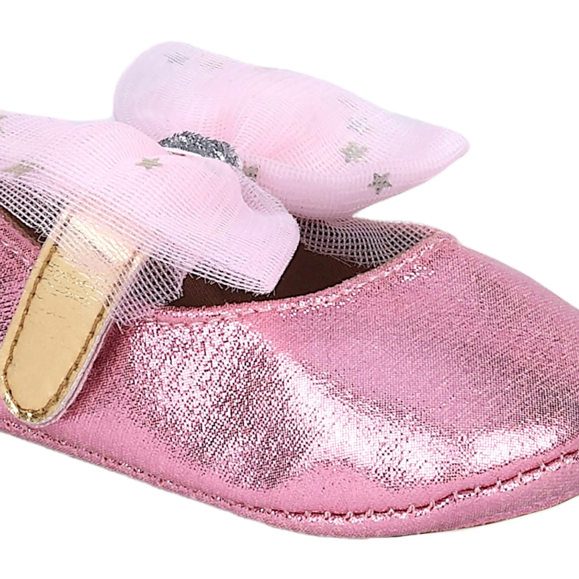 Baby Moo Starry Bow Partywear Anti-Skid Ballerina Booties - Pink