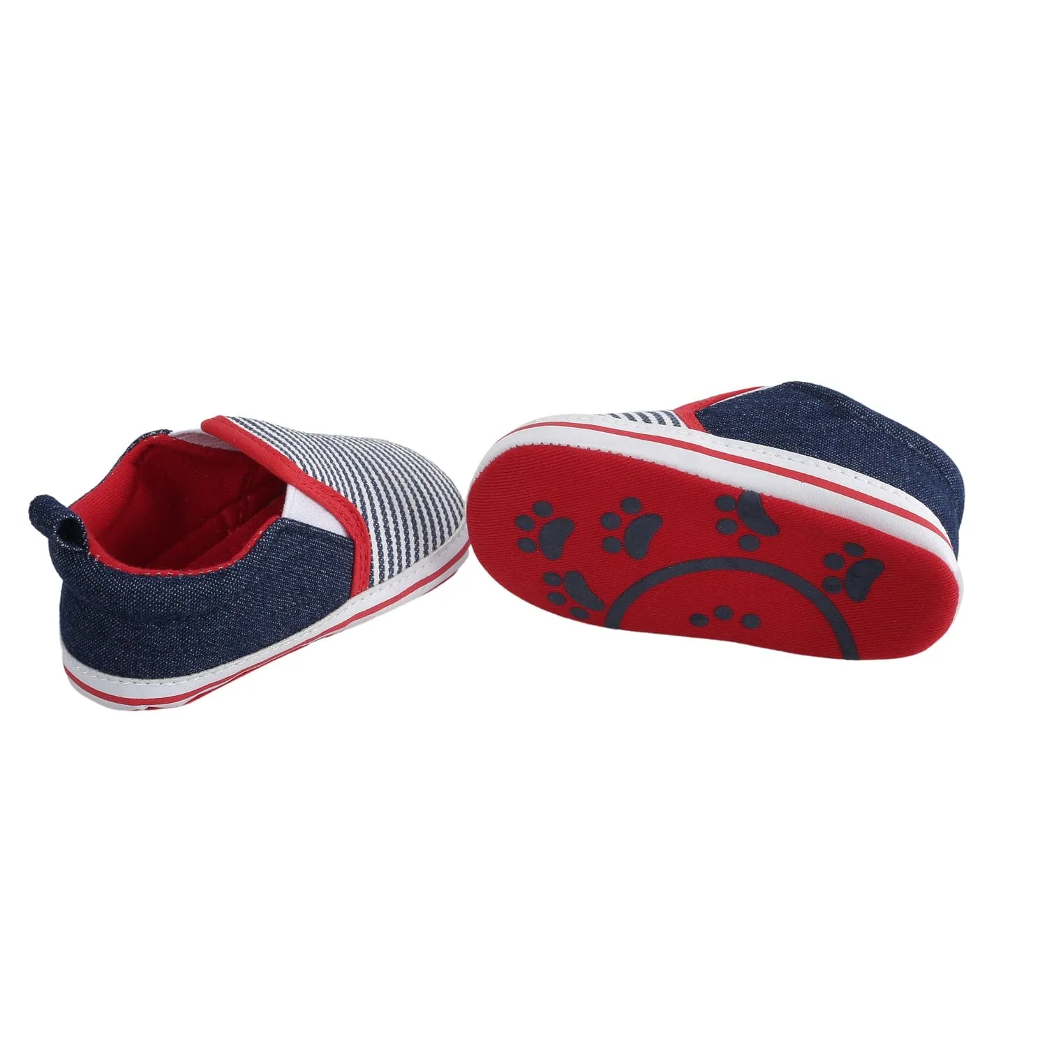 Baby Moo Striped Blue Slip-On Booties