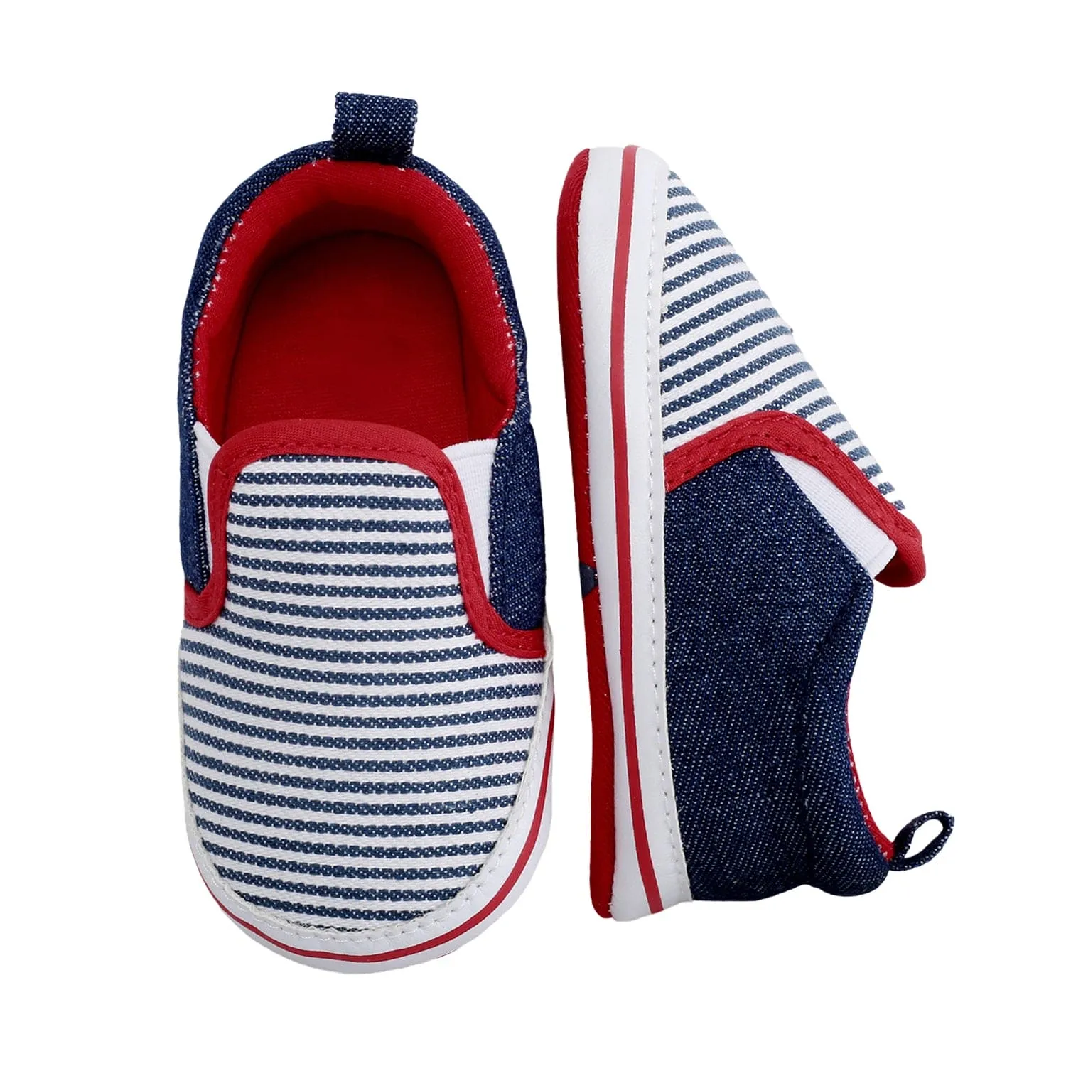 Baby Moo Striped Blue Slip-On Booties