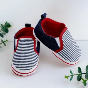 Baby Moo Striped Blue Slip-On Booties