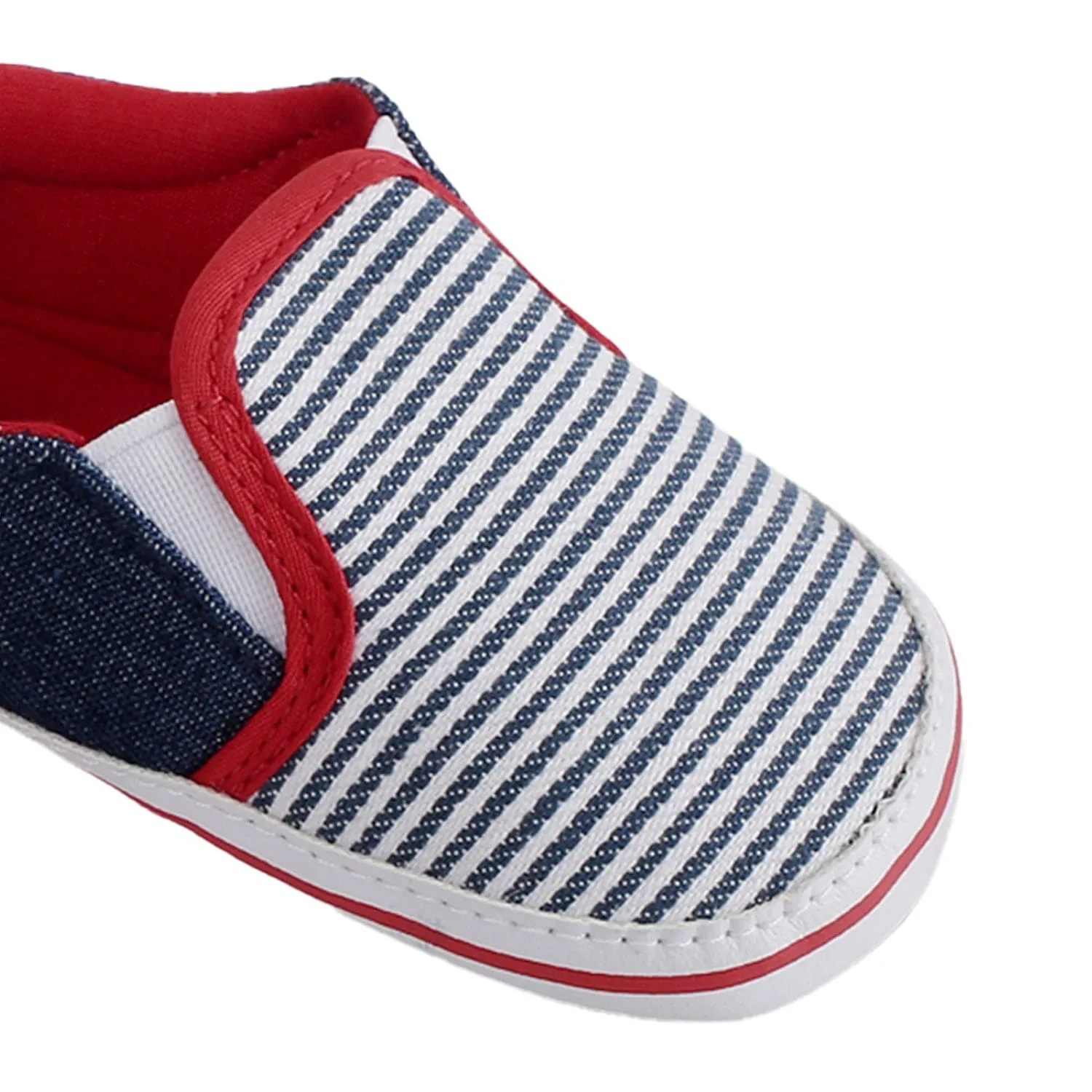 Baby Moo Striped Blue Slip-On Booties