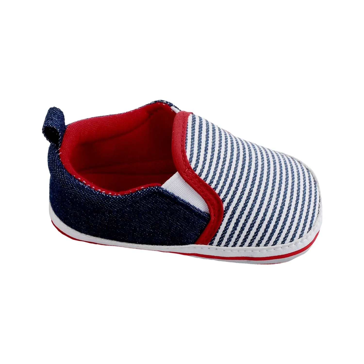 Baby Moo Striped Blue Slip-On Booties