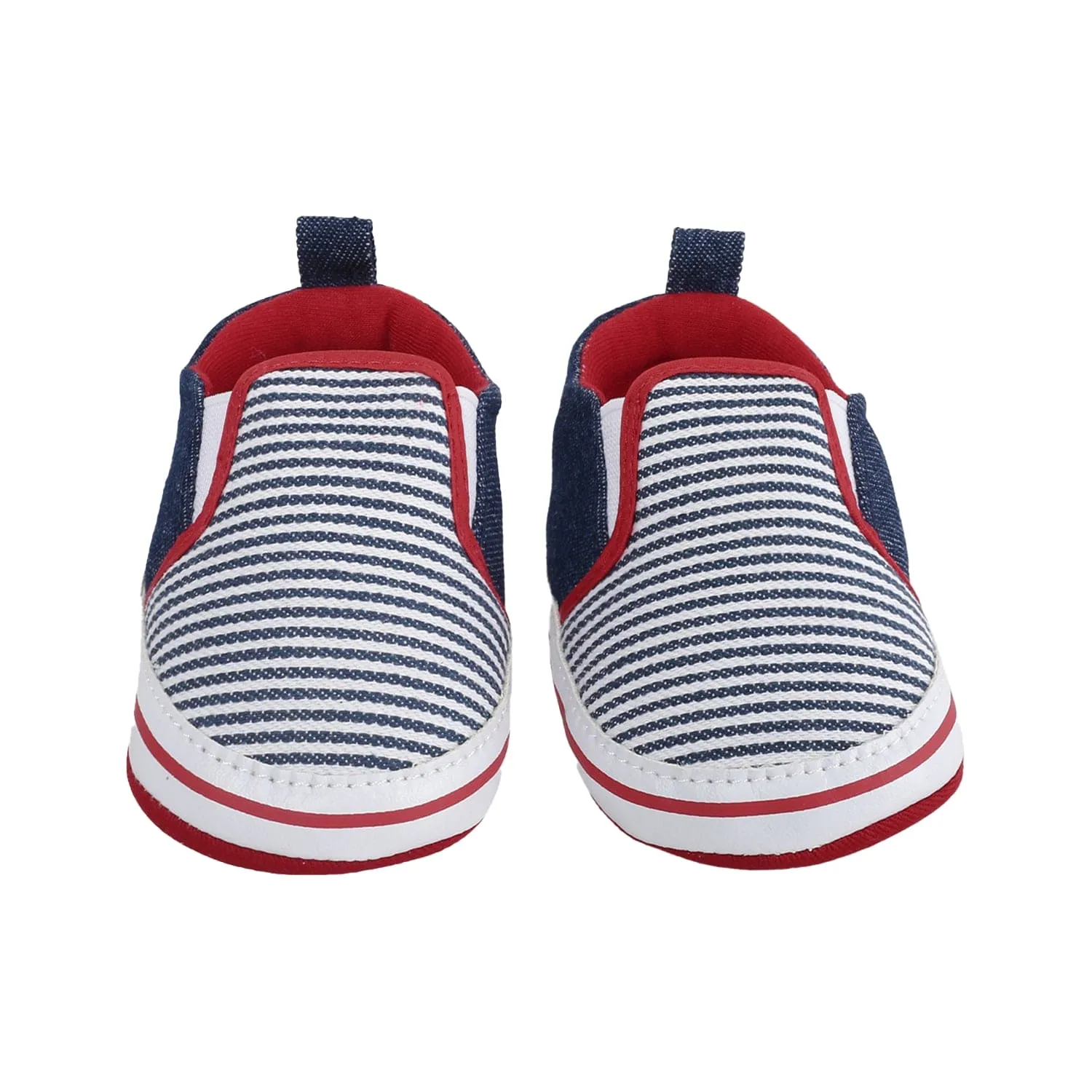 Baby Moo Striped Blue Slip-On Booties