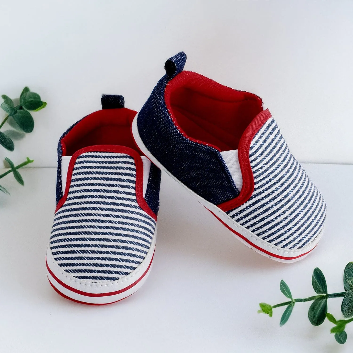Baby Moo Striped Blue Slip-On Booties