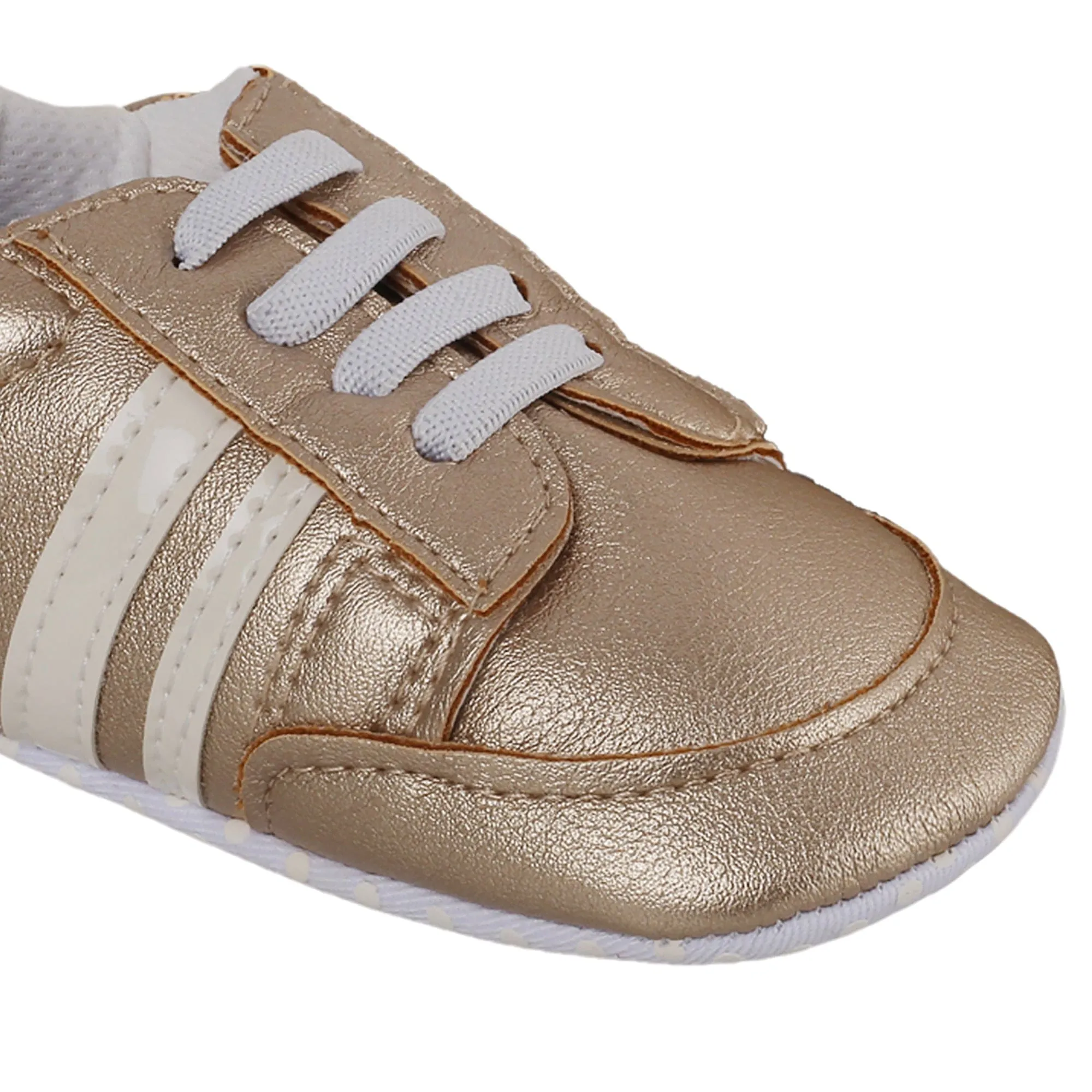 Baby Moo Striped Metallic Gold Lace Up Sneakers Booties