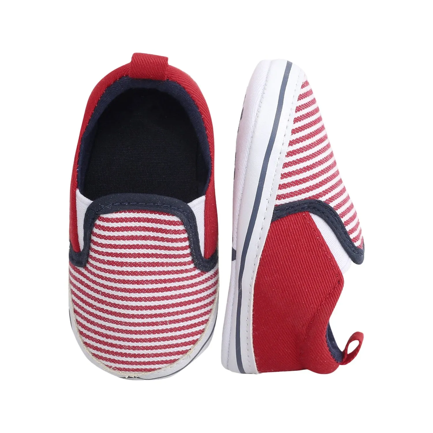Baby Moo Striped Red Slip-On Booties