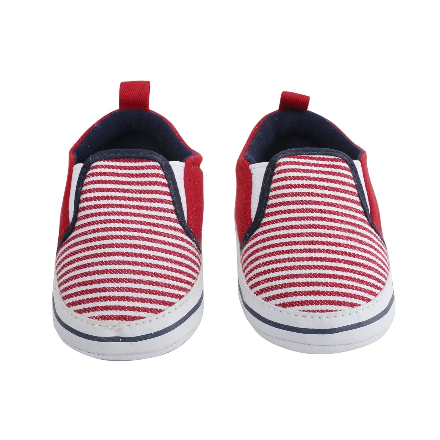 Baby Moo Striped Red Slip-On Booties