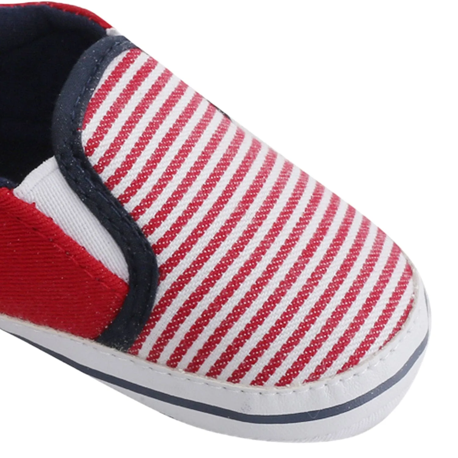 Baby Moo Striped Red Slip-On Booties