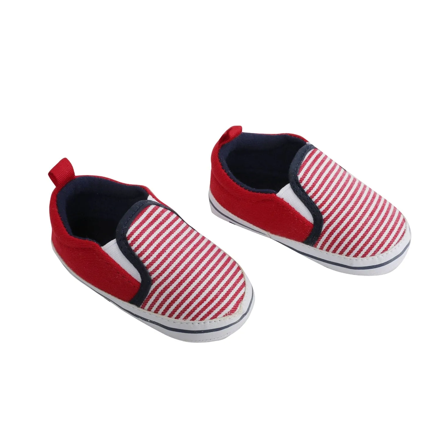 Baby Moo Striped Red Slip-On Booties