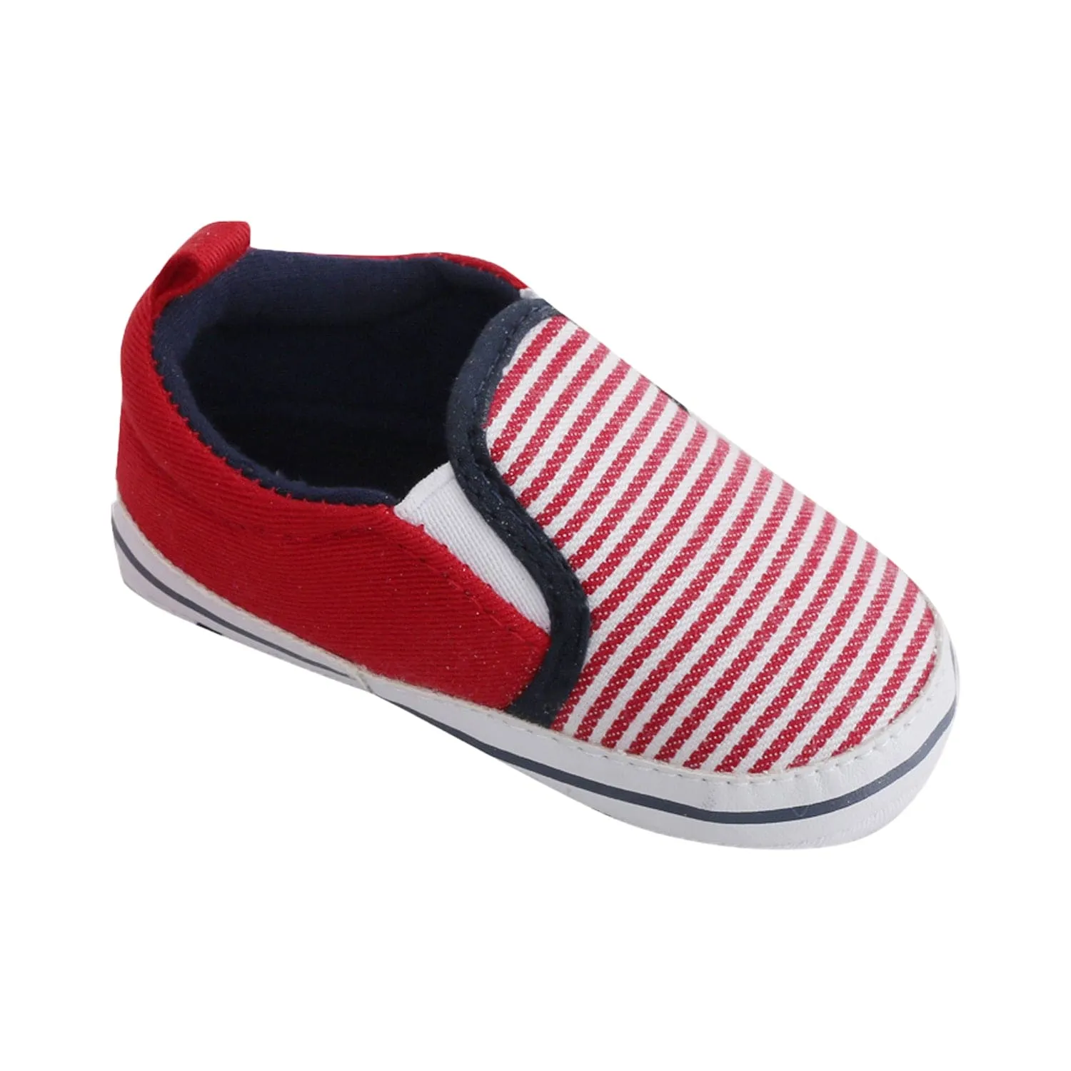 Baby Moo Striped Red Slip-On Booties