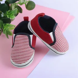 Baby Moo Striped Red Slip-On Booties