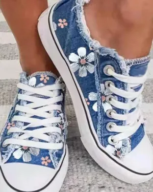 Baila | Baskets en denim fleuries pour femmes